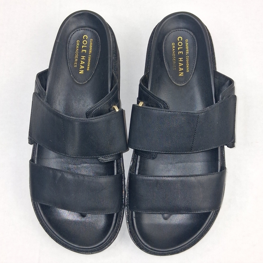 Cole Haan Cloudfeel Black Leather Double Strap Slide Sandals
